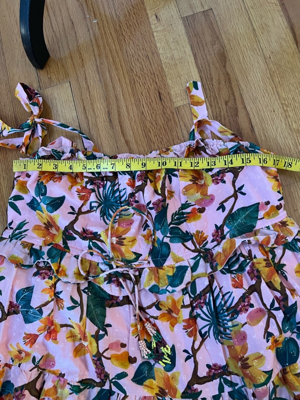 FARM Rio Pink Tropical Floral Tie-Shoulder Tiered Maxi Dress L - Picture 13 of 16